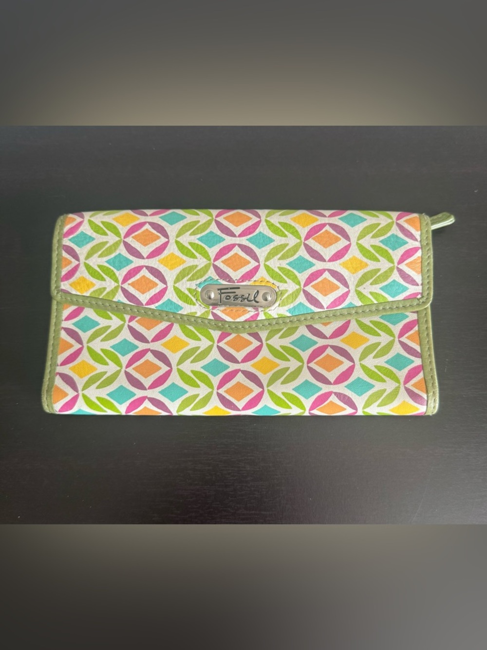 FOSSIL Leather Pastel Envelope Style Trifold Checkbook/Credit Card Wallet Y2K